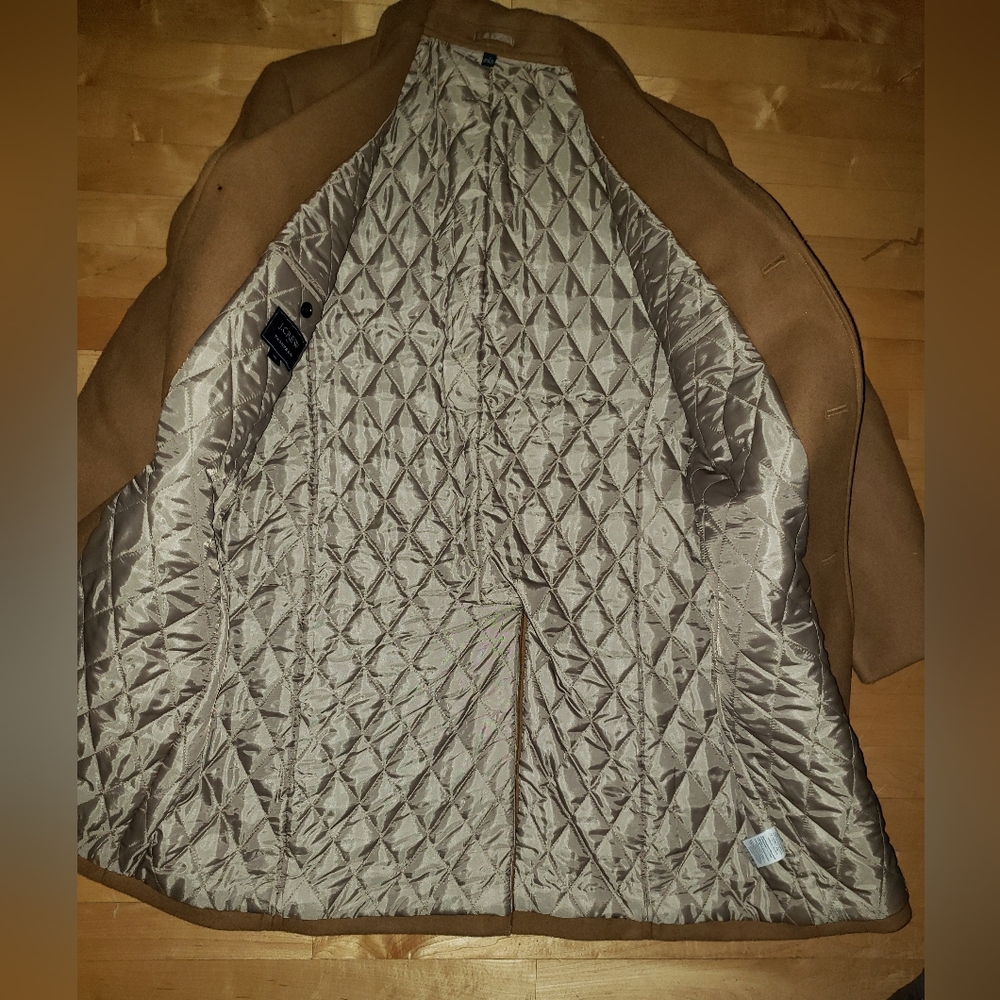 J. CREW camel wool quilted padded overcoat trench coat